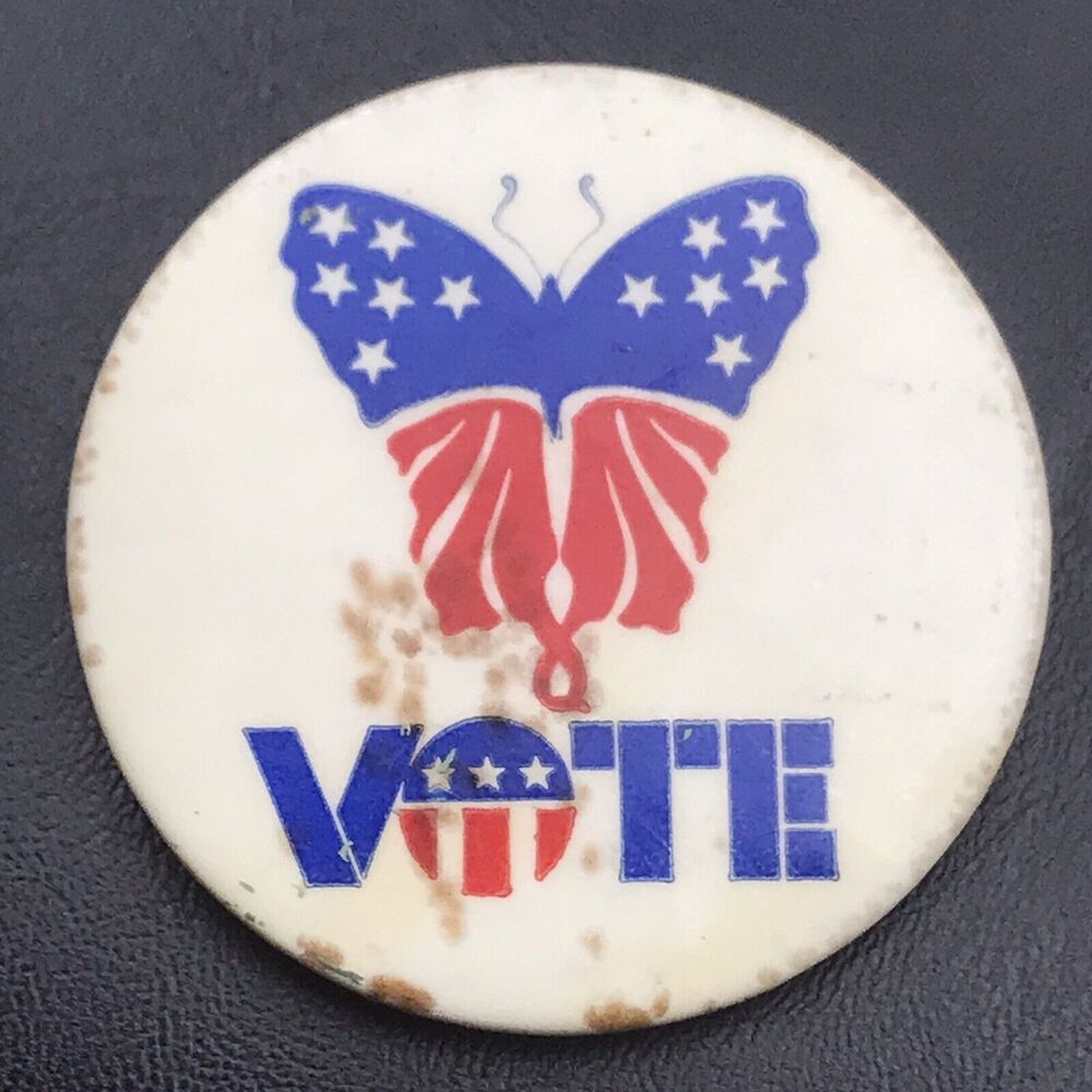 Vote Patriotic Butterfly Vintage Pin Button Pinback Hippie